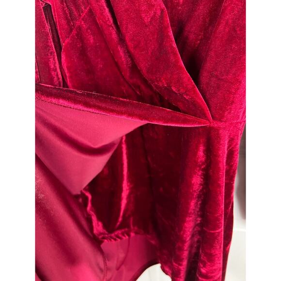 Altar’d State Red Vevlet Puff Balloon Long Sleeve Faux Wrap Dress Medium - Picture 5 of 8